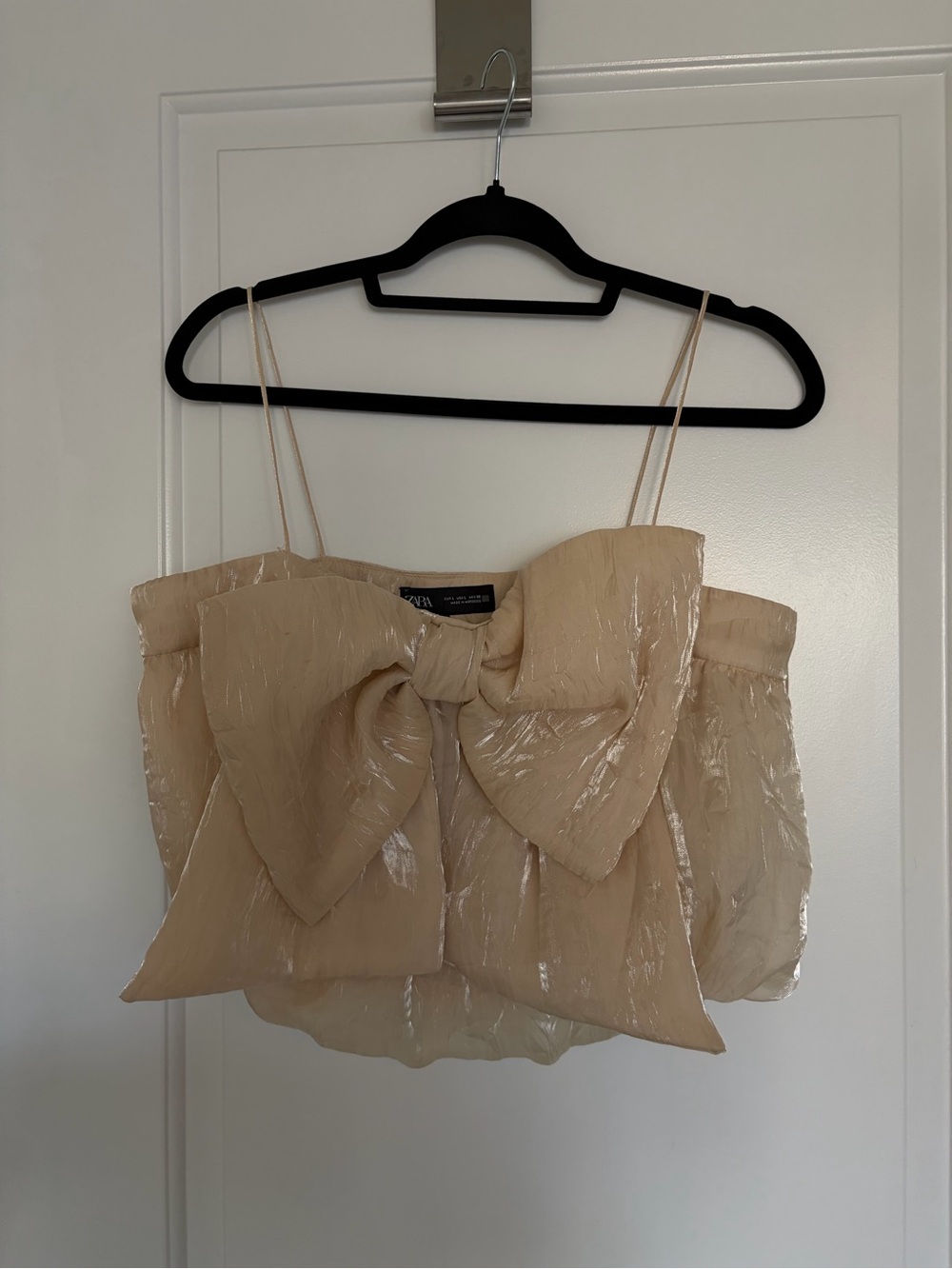 Zara Cream Bow-Front Spaghetti Strap Crop Top